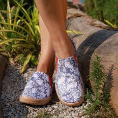 Women's Flower Pattern Flat Shoes Slip On Low Round Toe Casual Comfy Shoes