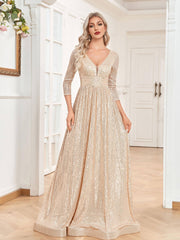 Sequined Maxi Dress V Neck Gown For Bridesmaid