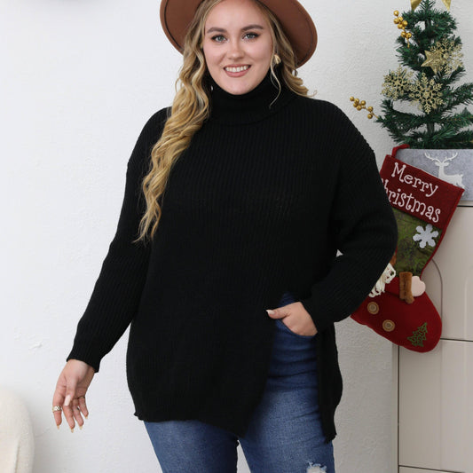  Turtleneck Sweater Long Sleeve Split Knitted Jumper