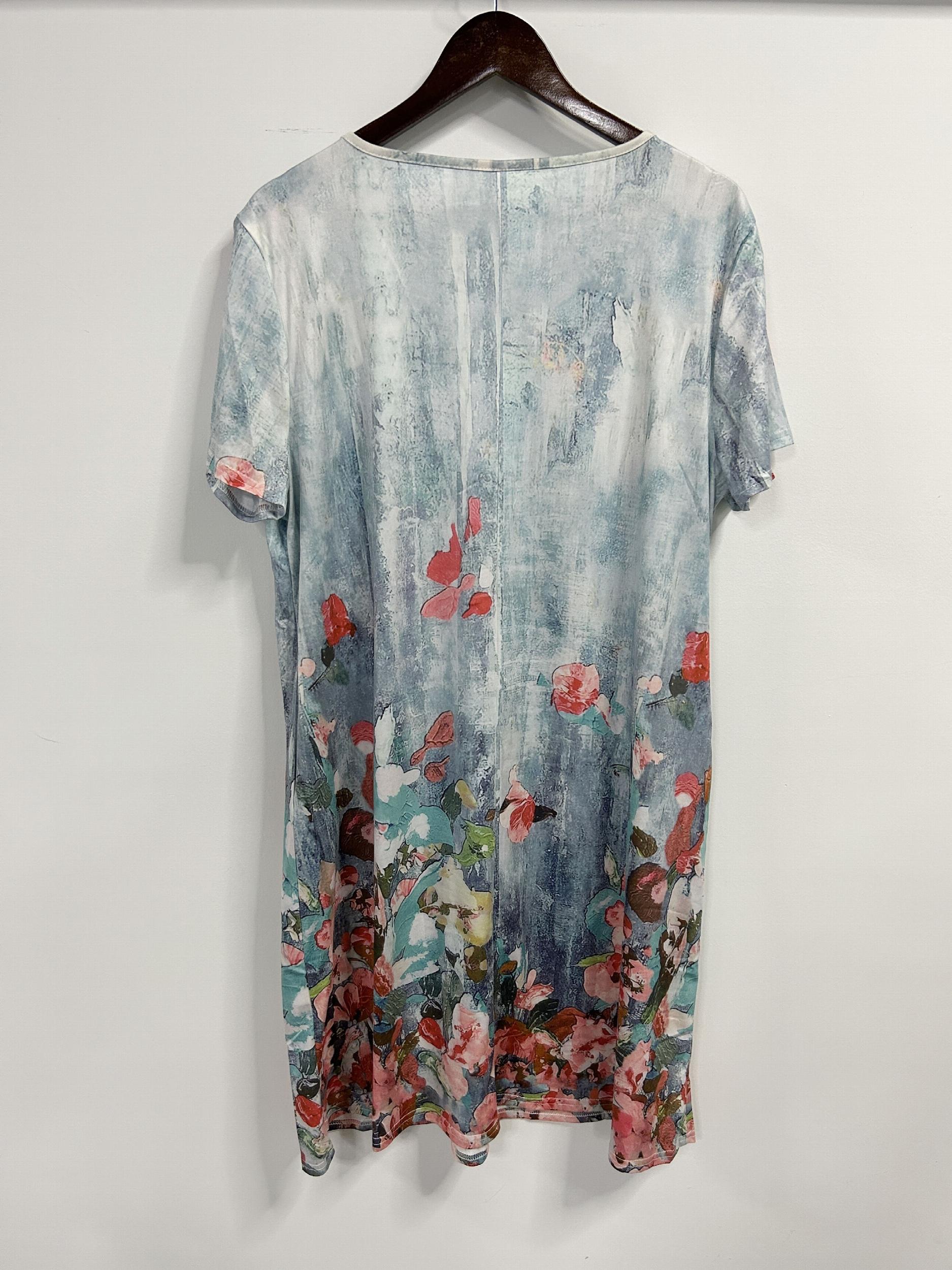  Floral Print Short Sleeve Round Neck Dress with Pockets