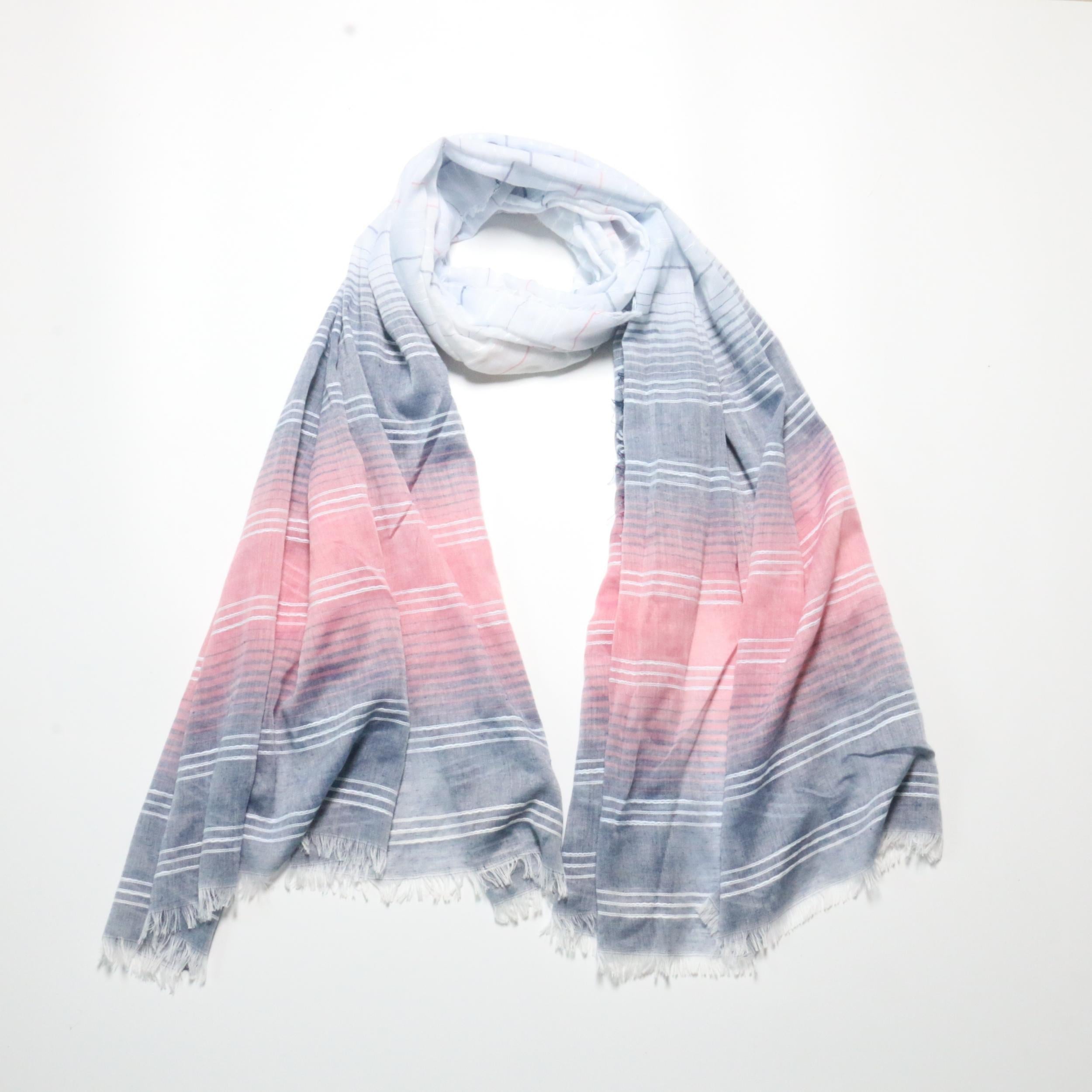 Gradient Striped Scarf Casual Frayed Edge Shawl