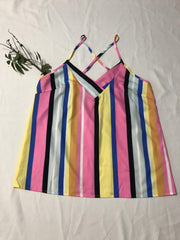 Striped Print Cami Top Boho V Neck Spaghetti Summer Sleeveless Top