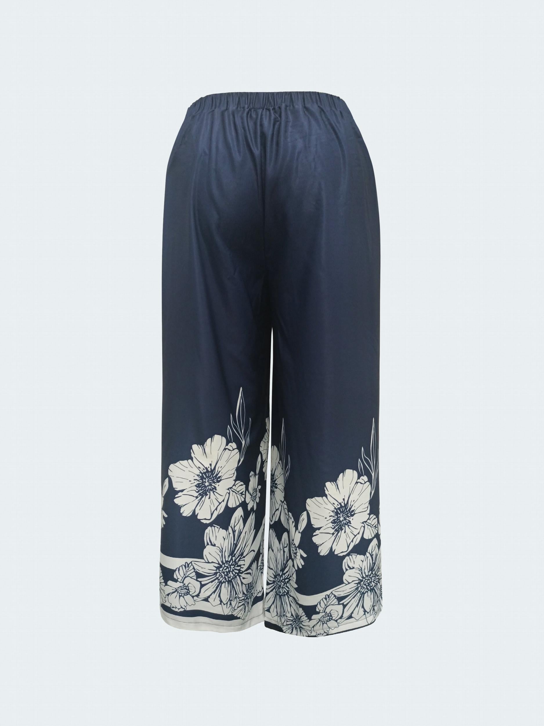  Floral Print Wide Leg Trousers