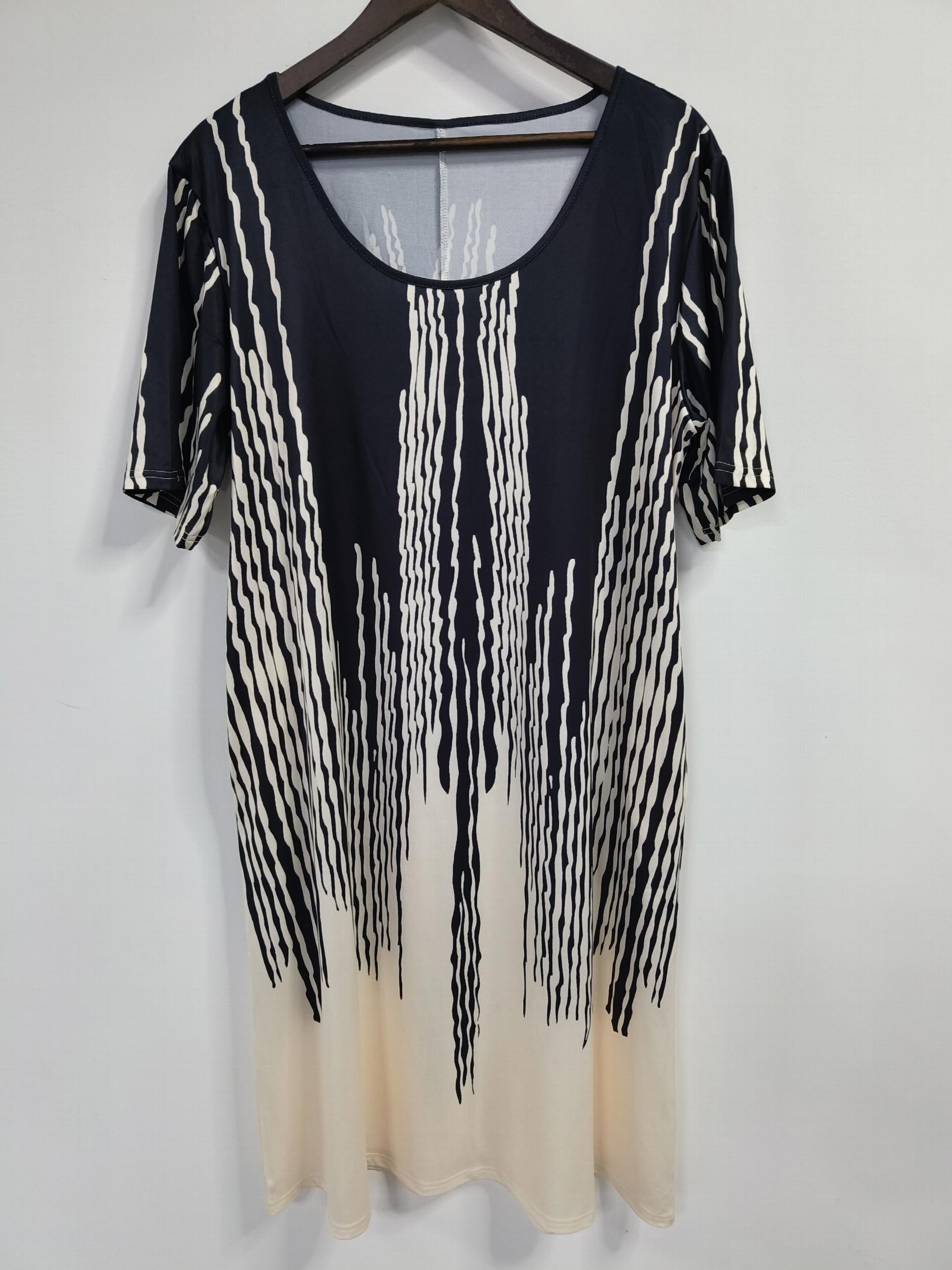  Stripe Print Short Sleeve Casual Dress with Pockets