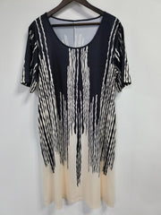  Stripe Print Short Sleeve Casual Dress with Pockets