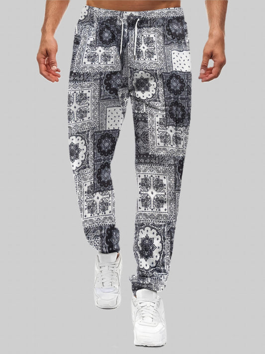 Paisley Pattern Drawstring Sweatpants Loose Fit Pants Men's Casual Joggers