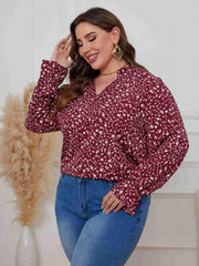  Casual Blouse Women's Plus Ditsy Print Lantern Sleeve V Neck Top