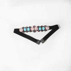 Boho Gemstone Belt Elastic Waistband Vintage PU Leather Dress Coat Girdle