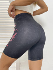 Graphic Print Slim Leggings Elastic Waist Short Length Leggings