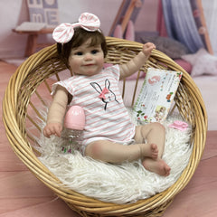 3D Painted Reborn Doll Soft Vinyl Cloth Body Pink Outfits Holiday Gift
