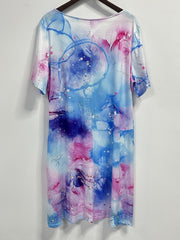  Painting Print Short Sleeve Dress with Pockets