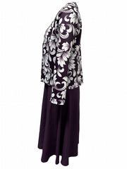 Floral Print 2pc Dress Set Long Sleeve Open Front Top & Block Dress