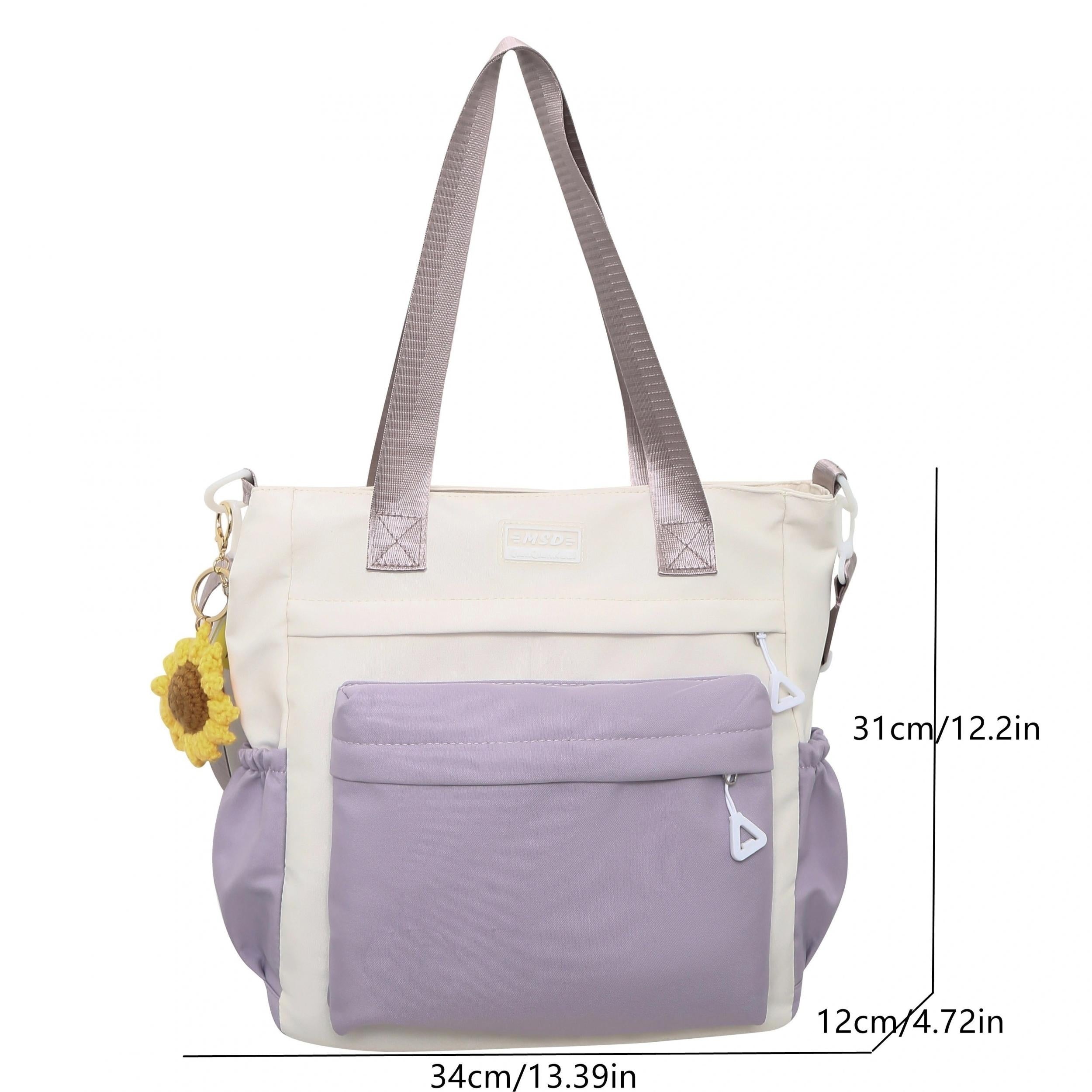 Colorblock Shoulder Bag Lightweight Nylon Preppy Bag For School