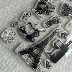 Retro Iron Tower Coffee Silicone Stamps for Card Decoration
