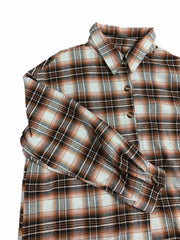  Plaid Print Button Up Long Sleeve Shacket