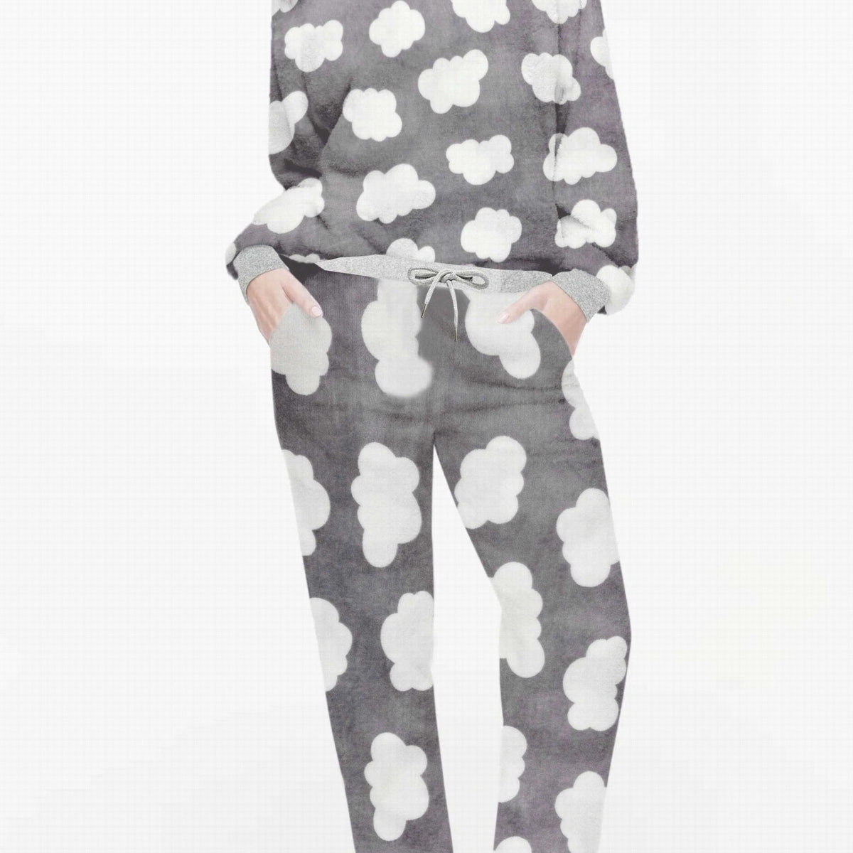  Cloud Pattern Flannel Top & Pants Pajamas Set
