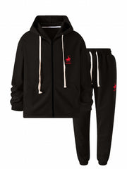 Men's Sports Suit Chest Pattern Hooded Jacket & Drawstring Pants