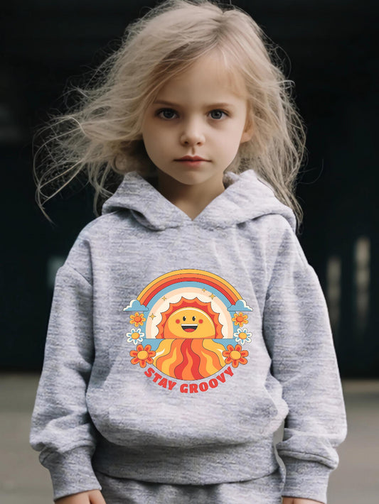 2pcs Sunset Print Outfits Girls Hoodies Jogger Pants Set