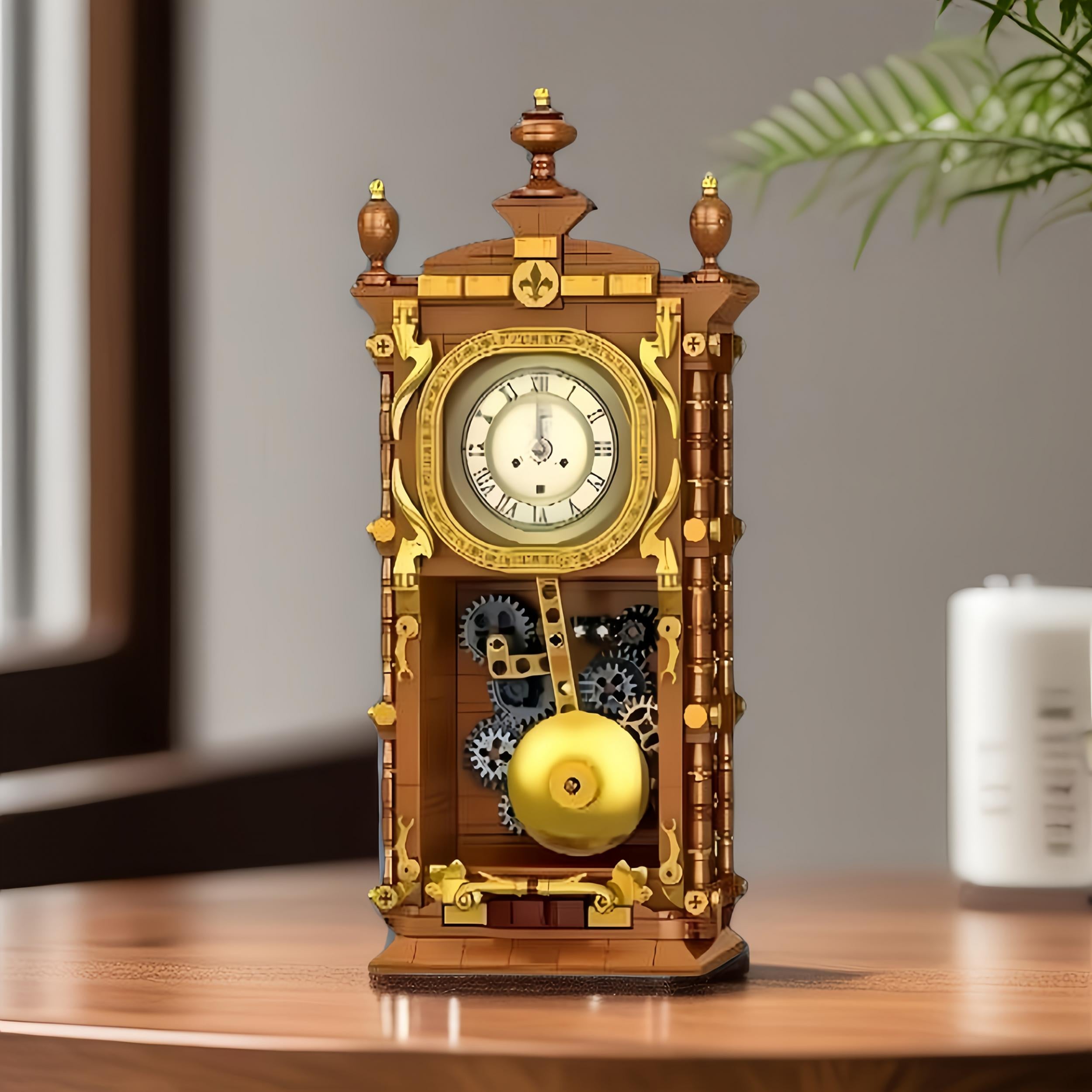 Vintage Clock Building Block Set with Pendulum and Clock Function