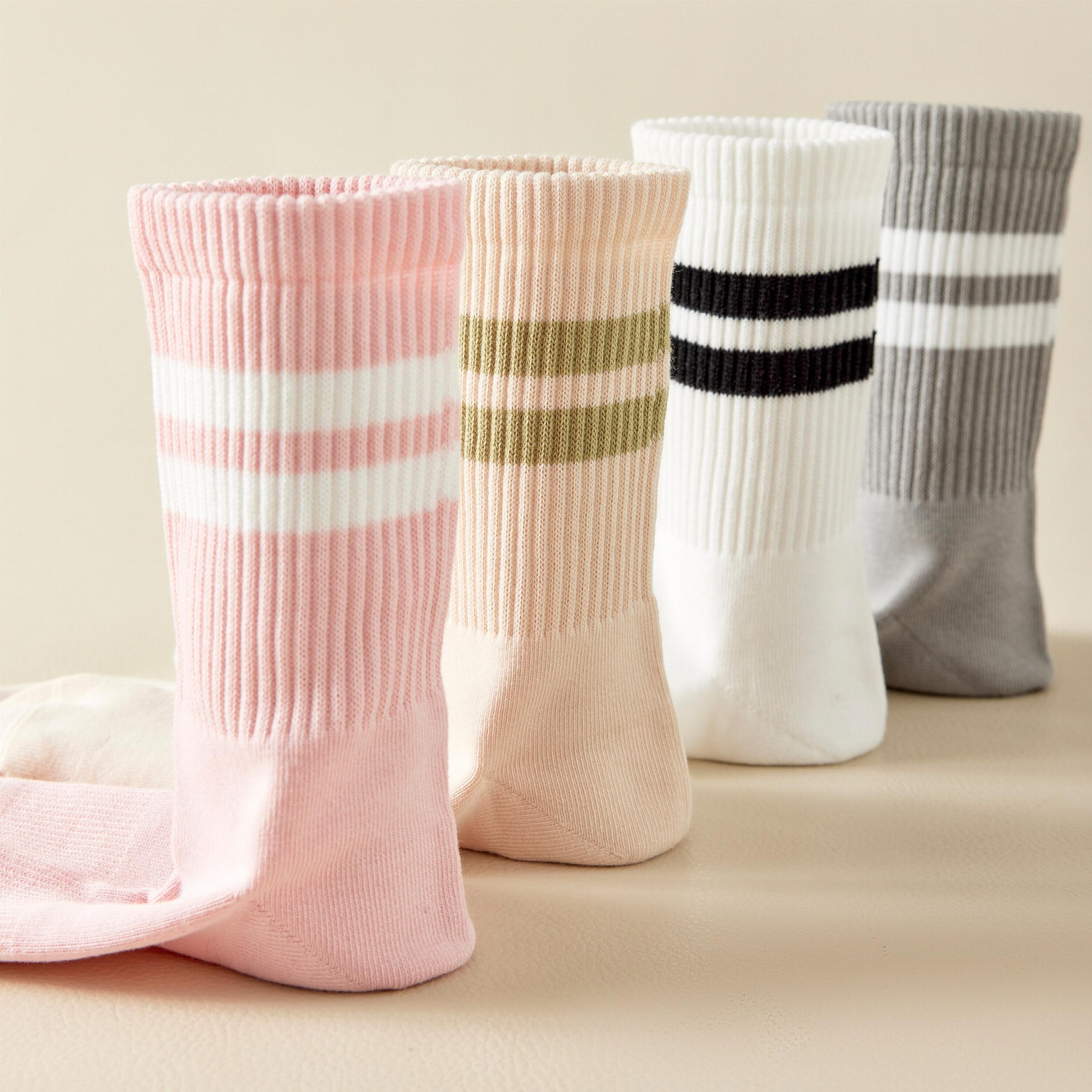 5 Pairs Stripe Print Ribbed Socks Soft Mid Tube Women's Stockings