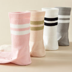 5 Pairs Stripe Print Ribbed Socks Soft Mid Tube Women's Stockings