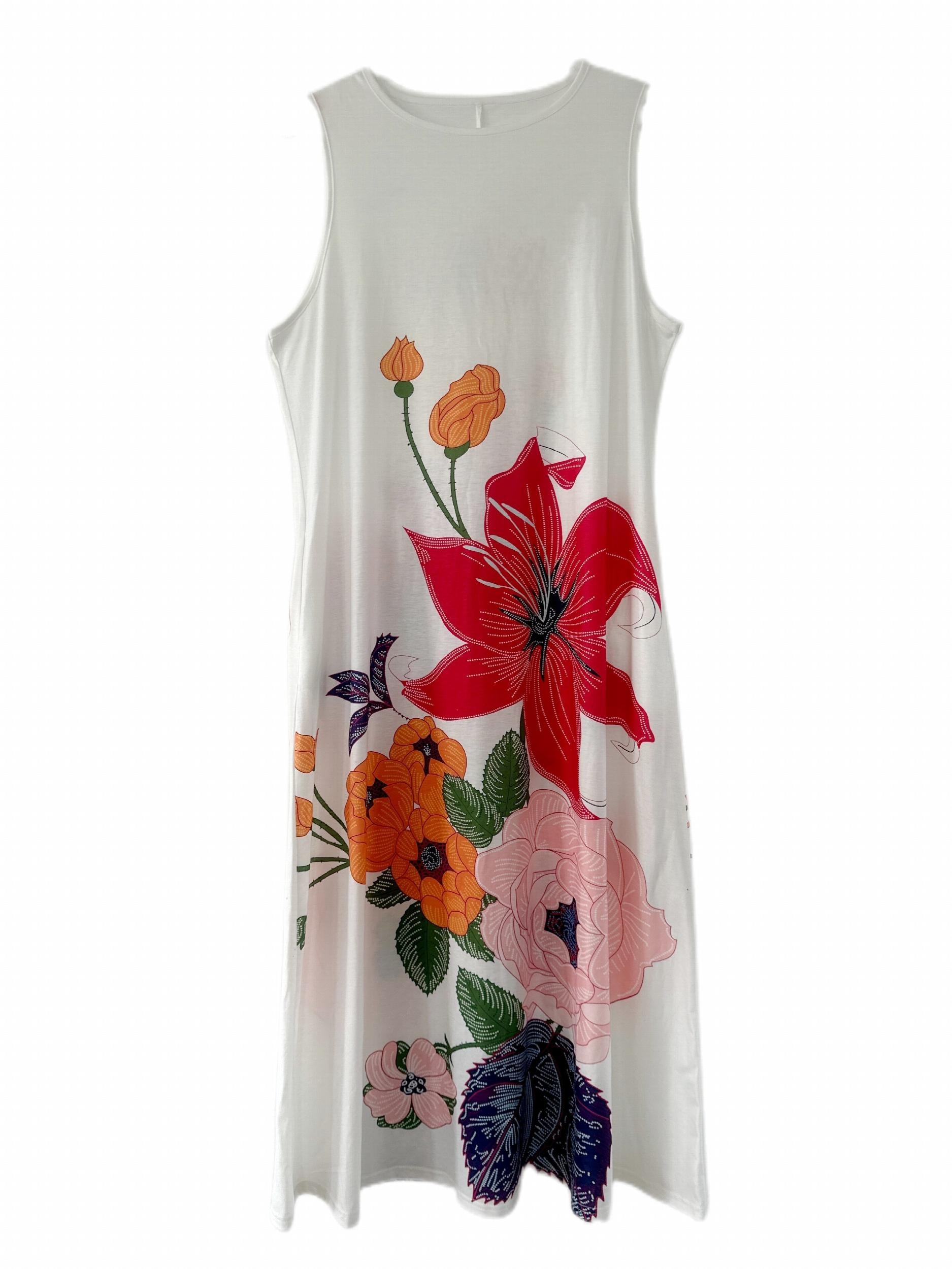  Floral Print Maxi Tank Dress with Pockets