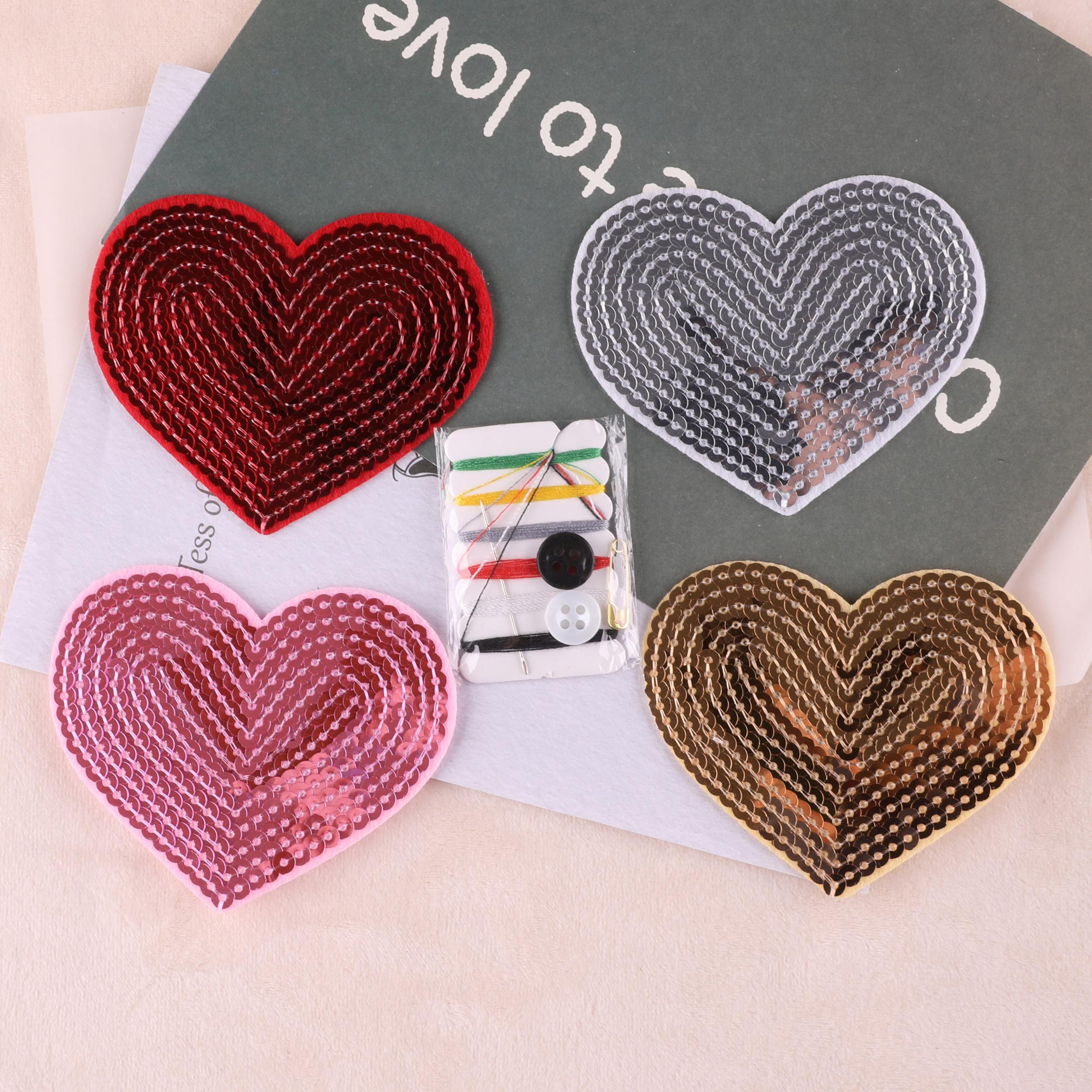 5pcs Sequin Love Embroidery Patches For Girls Clothing DIY Ironing Stickers