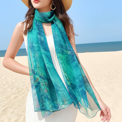 Yourou Semi Transparent Green Field Scarf 180x120cm