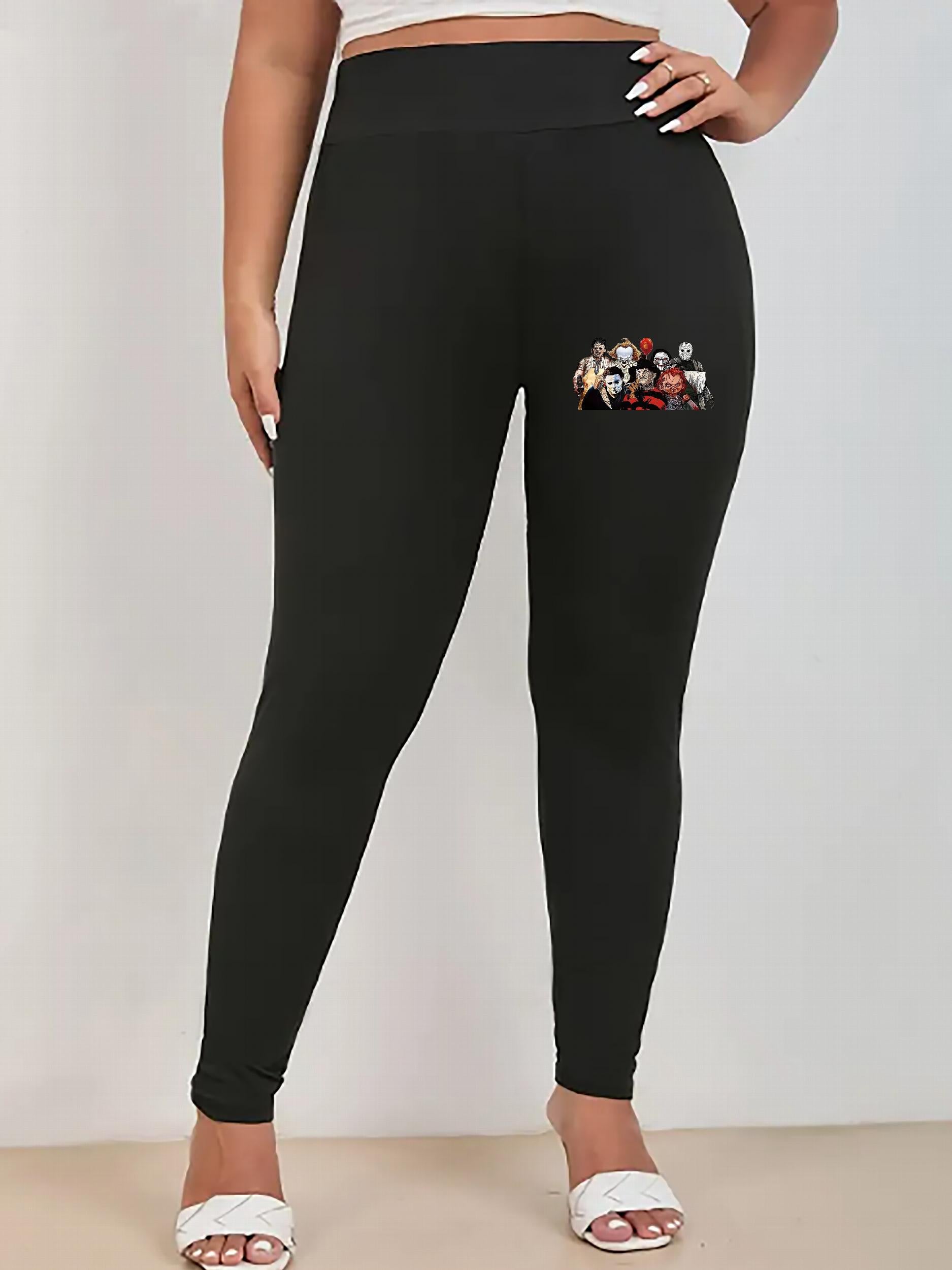 Women's Plus Horror Figure Print High Rise Skinny Leggings