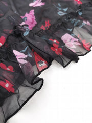 Floral Print Ruffle Trim Mesh Tank Nightdress Women's Plus Size