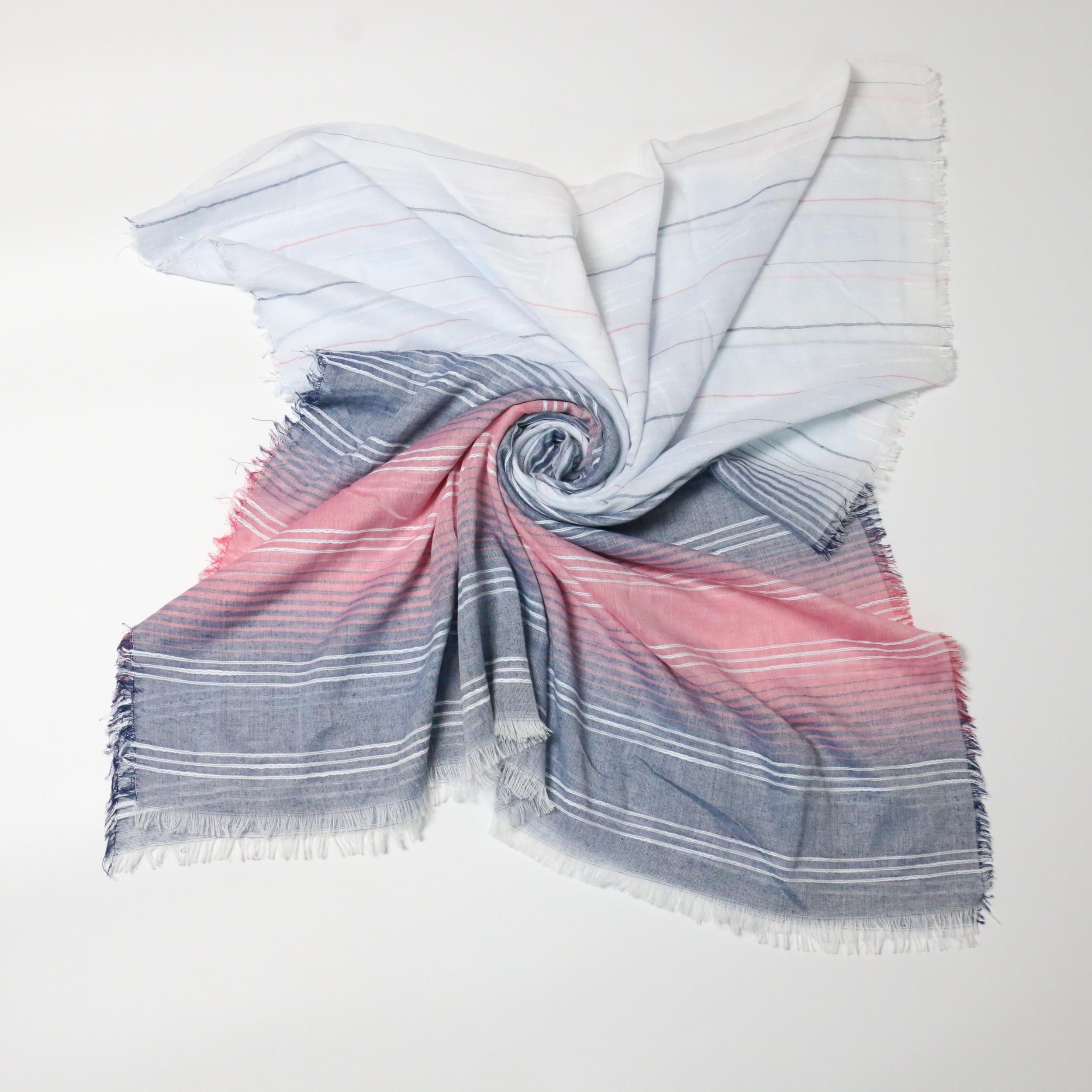 Gradient Striped Scarf Casual Frayed Edge Shawl