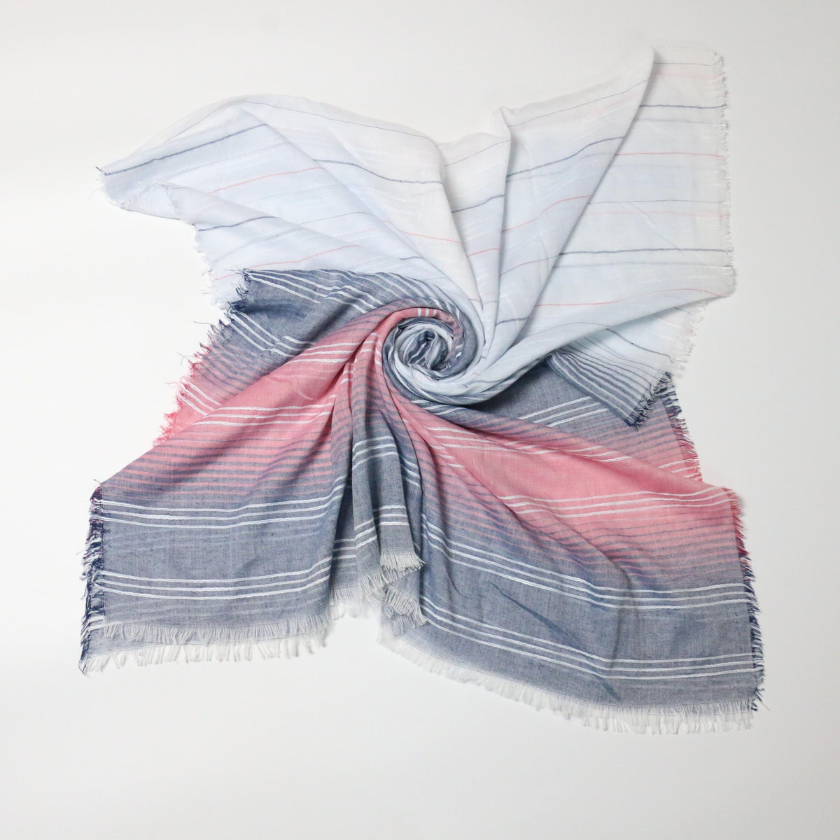Gradient Striped Scarf Casual Frayed Edge Shawl