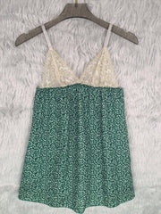 Floral Print Lace V Neck Backless Nightdress Sleepwear