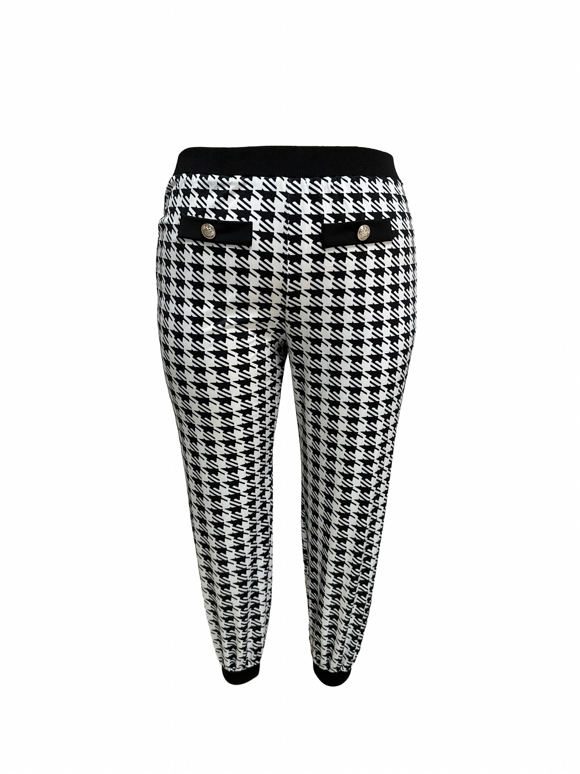 Houndstooth Print Coat & Pants 2 Piece Set