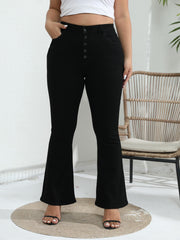  Solid Button Up Flared Leg High Waisted Stretch Jeans
