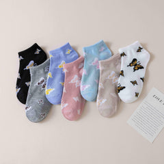 5 Pairs Butterfly Print Low Cut Ankle Socks Women's Stockings