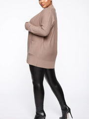  Solid Long Sleeve Open Front Sweater Cardigan With Pockets