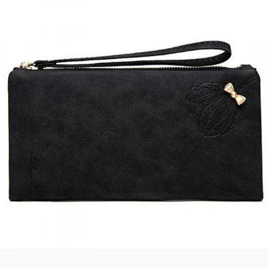 Women's Long Wallet Frosted Zipper Bow Large Capacity Wallet