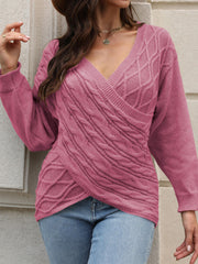  Cable Knit Wrap Cross V Neck Jumper