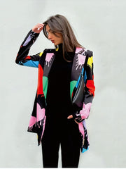  Heart Print Long Sleeve Casual Blazer