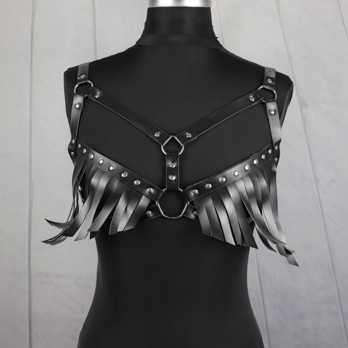Striped Tassel Caged Bra Harness Belt Rivet Adjustable Corset Belt