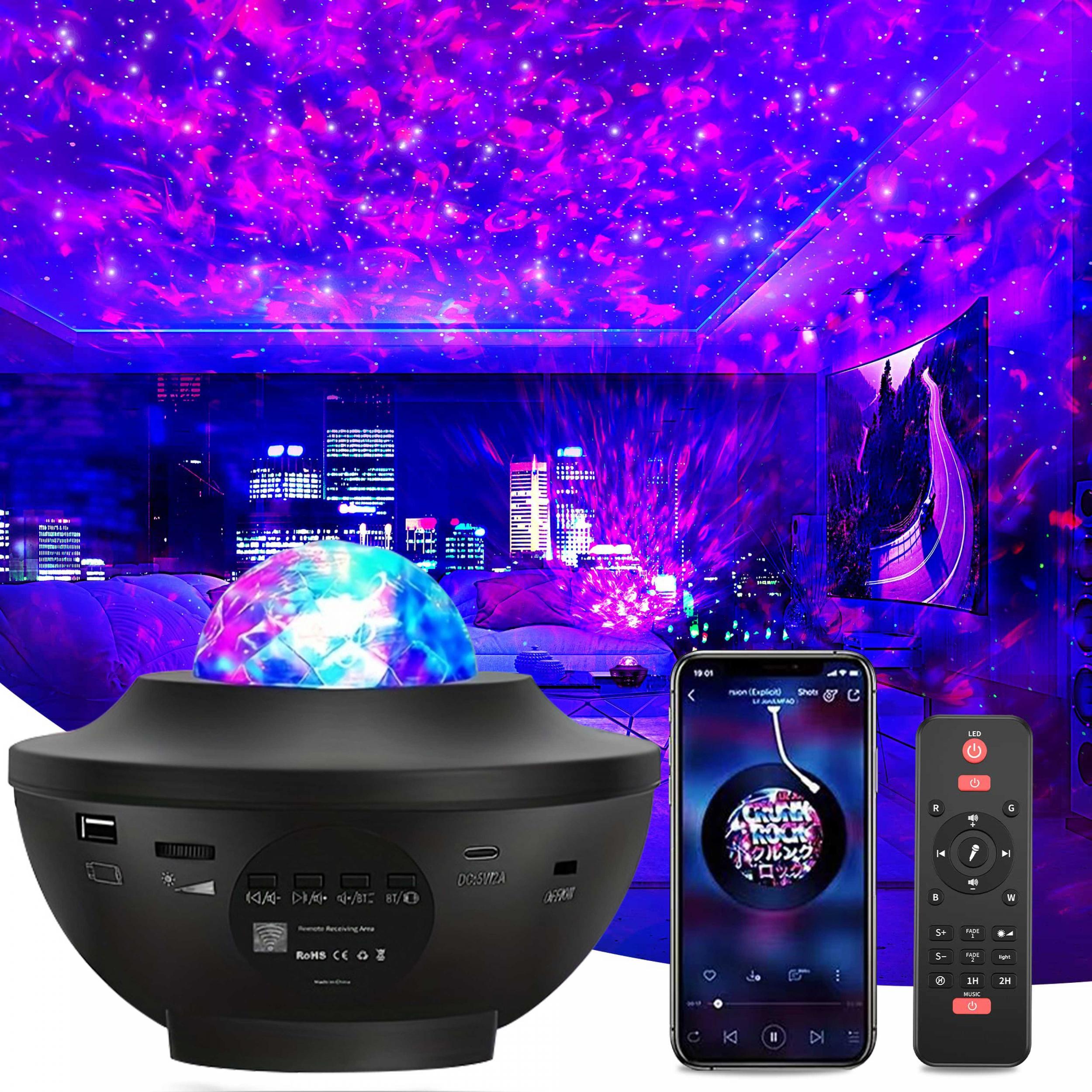 Galaxy Star Projector Night Light Voice Control 4 In 1 Ocean Wave Galaxy & Star