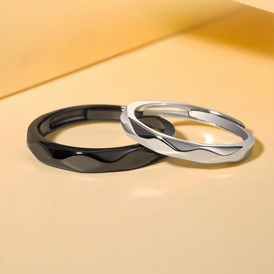 Minimalist Geometric Couple Rings Set Adjustable for Him & Her