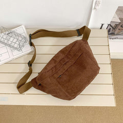 Large Capacity Corduroy Chest Bag Solid Waist Bag