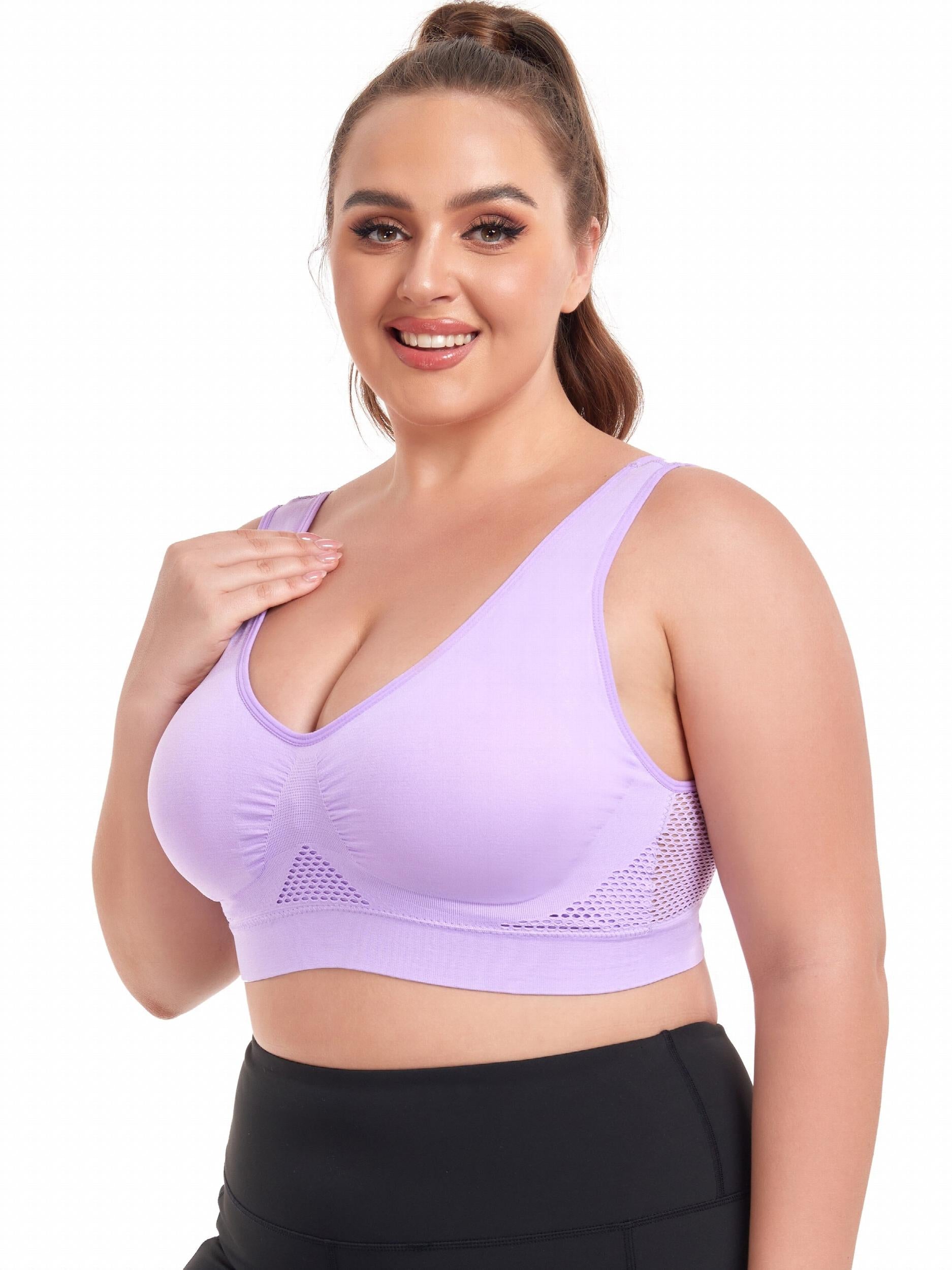  Breathable Eyelet Solid Push Up Non Underwire Sports Bra Women's Plus