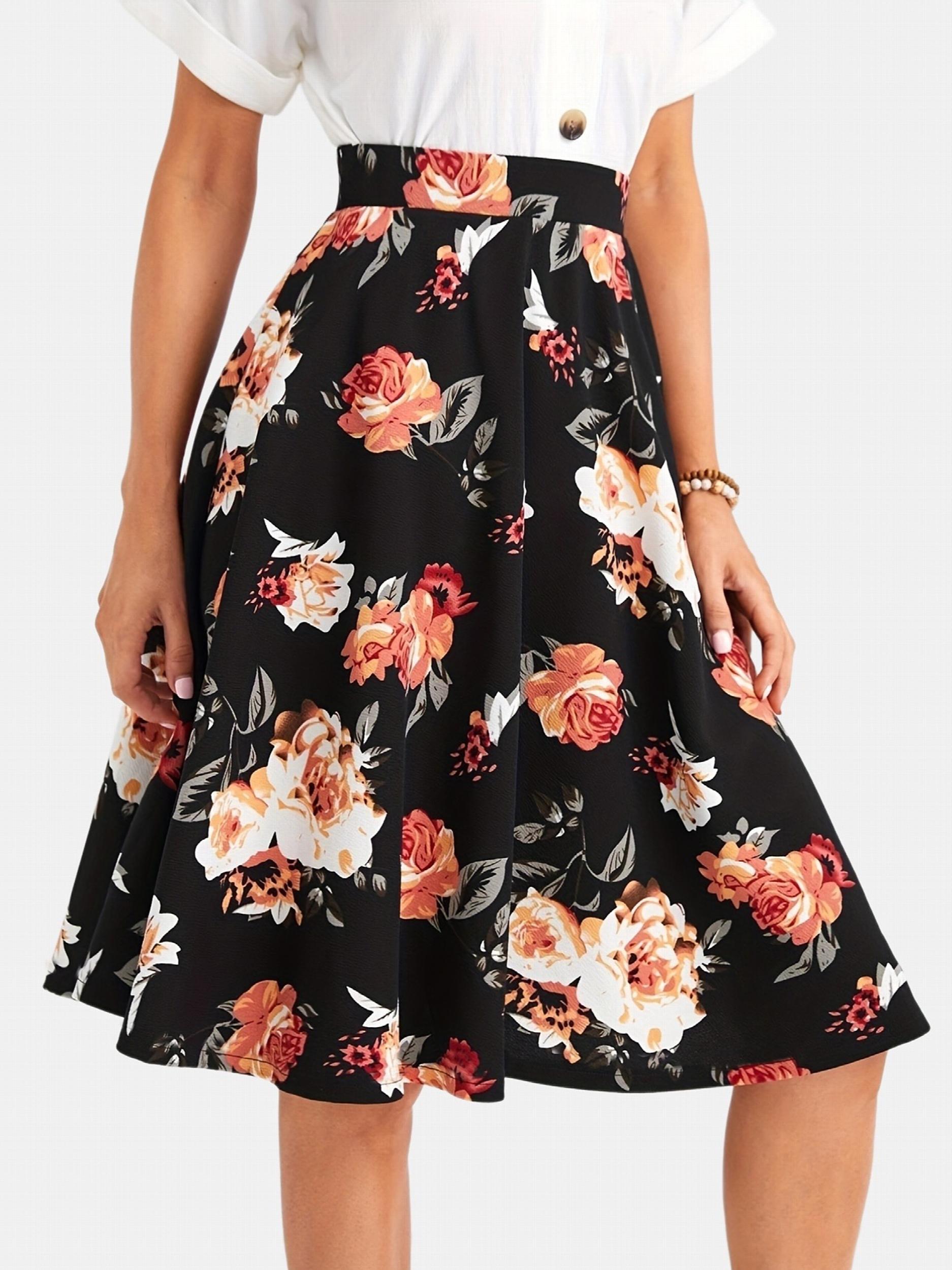 Floral Print High Waist Skirt for Women