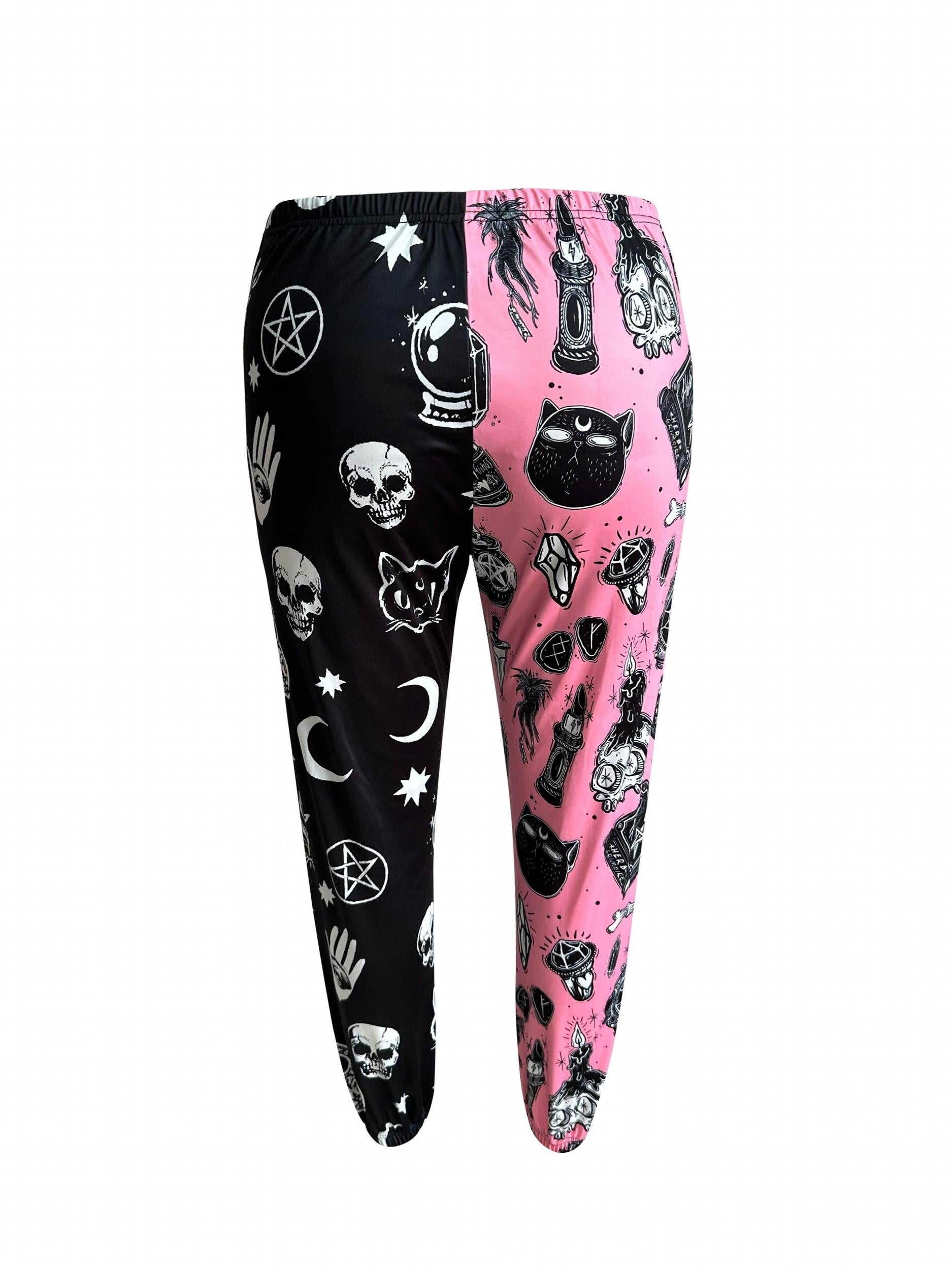  Colorblock Skull & Graffiti Print Joggers
