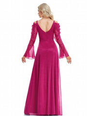 V Neck Mesh Aline Dress High Split Dress For Cocktail Party