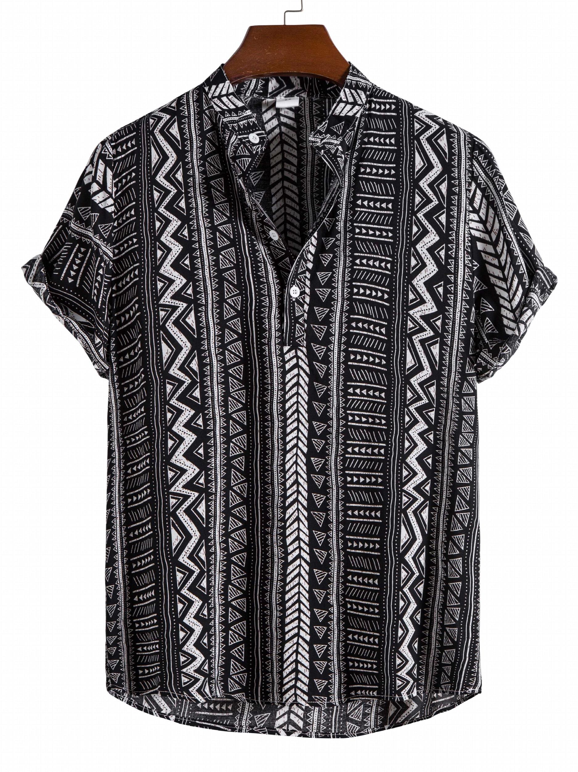 Men's Bohemian Style Ethnic Lapel Short Sleeve Button Up Shirt