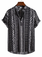 Men's Bohemian Style Ethnic Lapel Short Sleeve Button Up Shirt